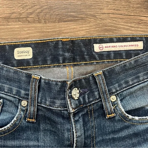 Ag Adriano Goldschmied Blue Straight Jeans Distressed - Picture 3 of 6